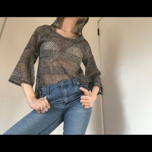 Vintage Havana Striped Net Style Hooded Top Sequin